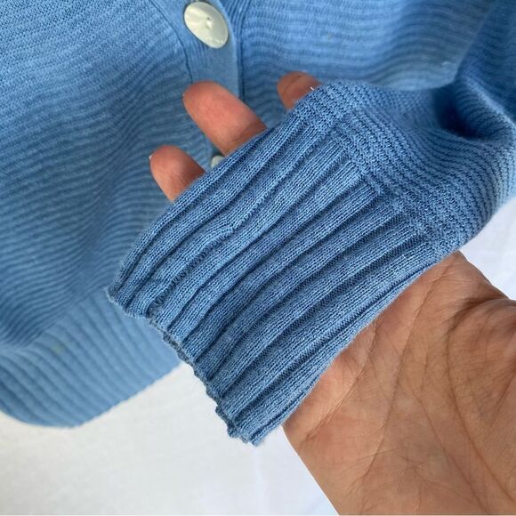 Christian Siriano Linen Blend Blue Ribbed Lightweight Cardigan Sweater - Picture 4 of 6